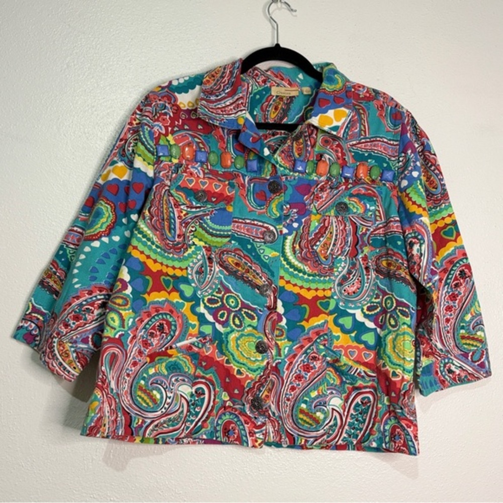 Choices Vibrant Multicolor Paisley Button-Up Jacket. Sz L.